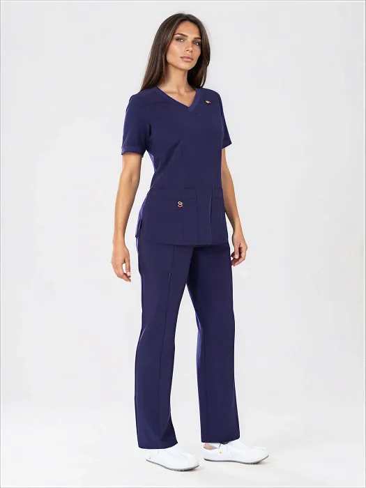 Scrubs medyczny: bluza z elastycznymi plecami + spodnie Pro-Flex, XF3-G, granatowy - 2