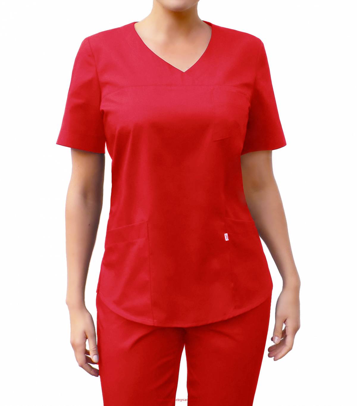 Bluza medyczna czerwona, z dekoltem w kształcie V (damska, BC3-Cz)