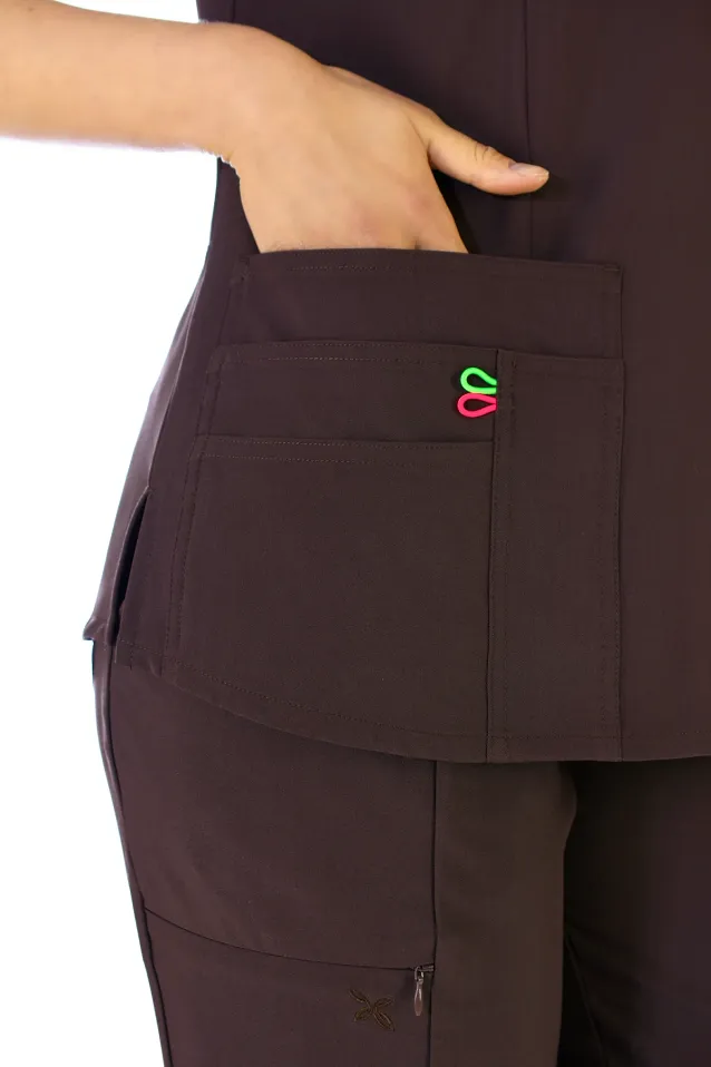 Scrubs medyczny: bluza z elastycznymi plecami + spodnie Pro-Flex, XF3-Ck, czekoladowy - 7