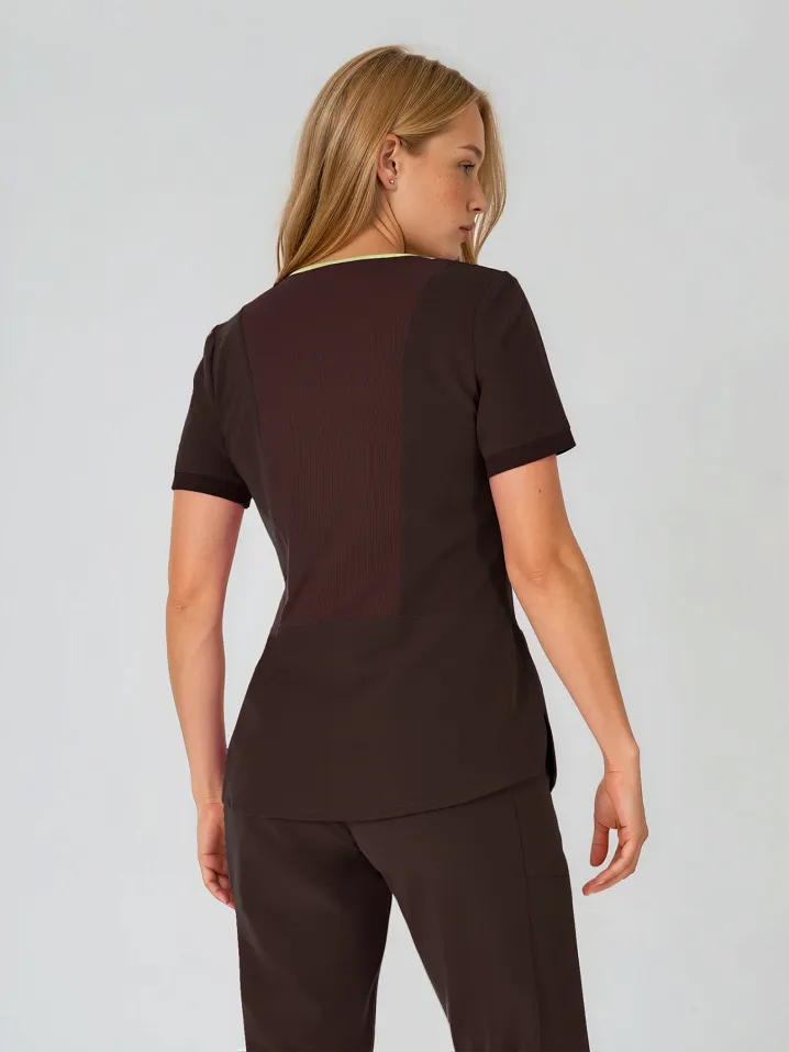 Scrubs medyczny: bluza z elastycznymi plecami + spodnie Pro-Flex, XF3-Ck, czekoladowy - 6