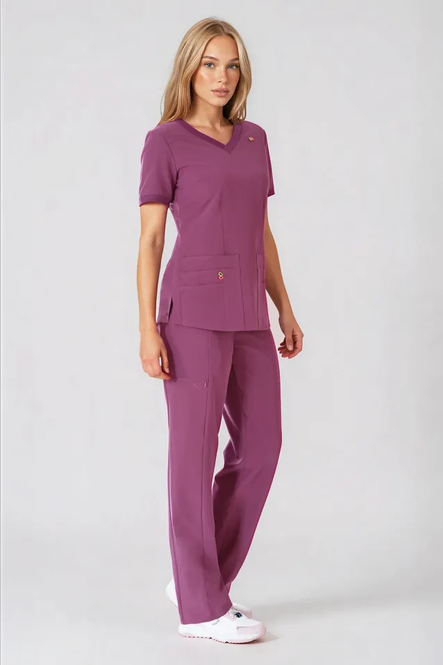 Scrubs medyczny: bluza z elastycznymi plecami + spodnie Pro-Flex, XF3-Ck, czekoladowy - 8