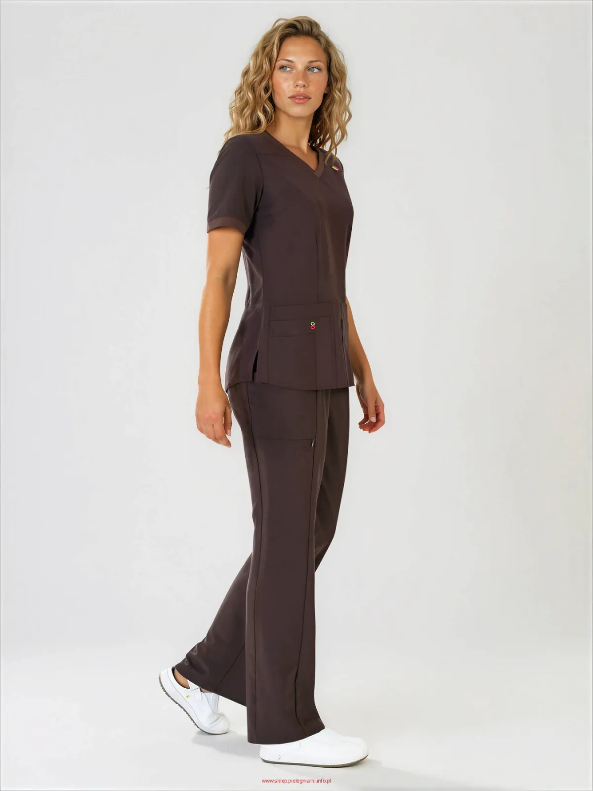 Scrubs medyczny: bluza z elastycznymi plecami + spodnie Pro-Flex, XF3-Ck, czekoladowy
