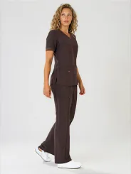 Scrubs medyczny: bluza z elastycznymi plecami + spodnie Pro-Flex, XF3-Ck, czekoladowy
