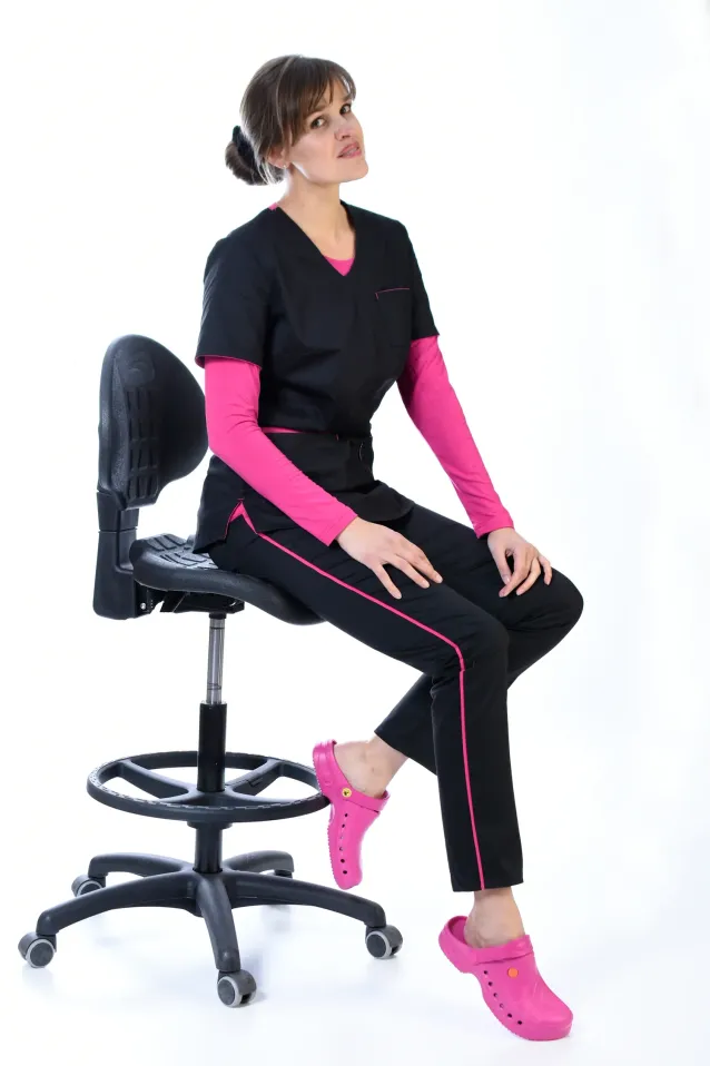 Bluza medyczna damska Soft Stretch (czarny+fuksja) BE4-C - 4