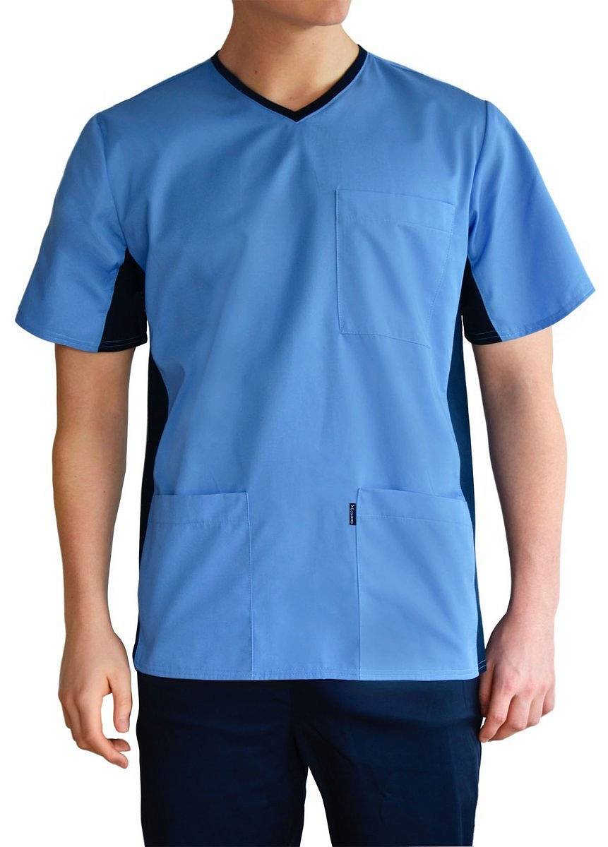 Bluza medyczna męska, z elastycznym ściągaczem w boku (biała, MBE1-BL)