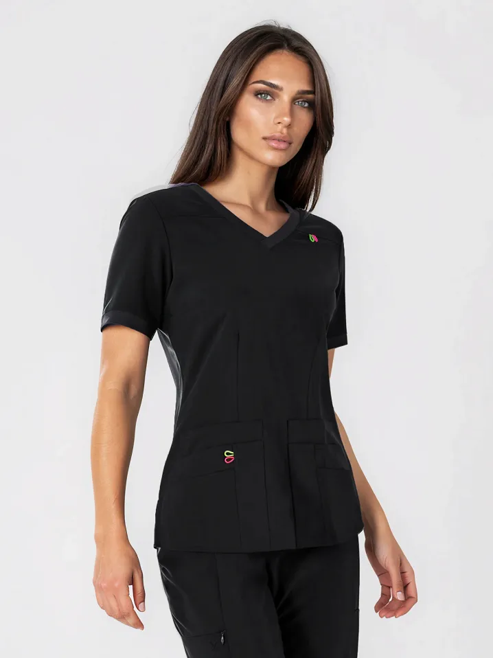 Scrubs medyczny: bluza z elastycznymi plecami + spodnie Pro-Flex, XF3-C, czarny - 3