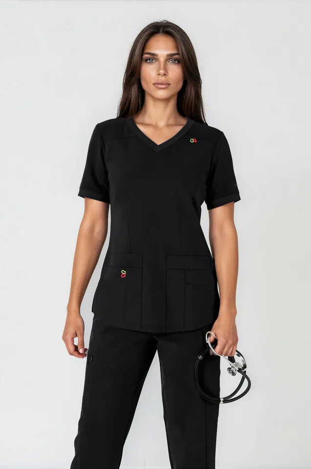 Scrubs medyczny: bluza z elastycznymi plecami + spodnie Pro-Flex, XF3-C, czarny - 7