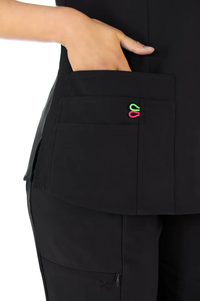 Scrubs medyczny: bluza z elastycznymi plecami + spodnie Pro-Flex, XF3-C, czarny - 5