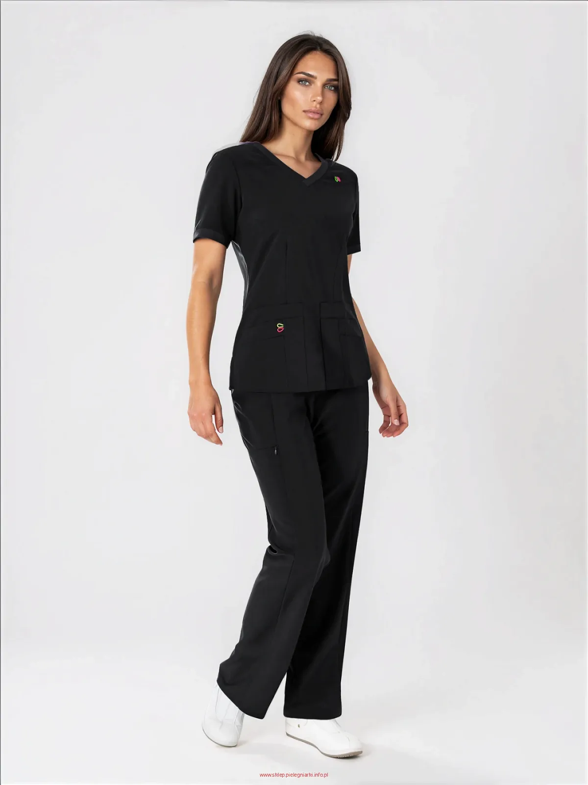 Scrubs medyczny: bluza z elastycznymi plecami + spodnie Pro-Flex, XF3-C, czarny