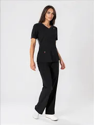 Scrubs medyczny: bluza z elastycznymi plecami + spodnie Pro-Flex, XF3-C, czarny