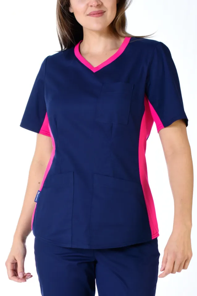Bluza medyczna granatowa, z elastycznym ściągaczem w boku (BE1-G/F) bawełna+ - 2
