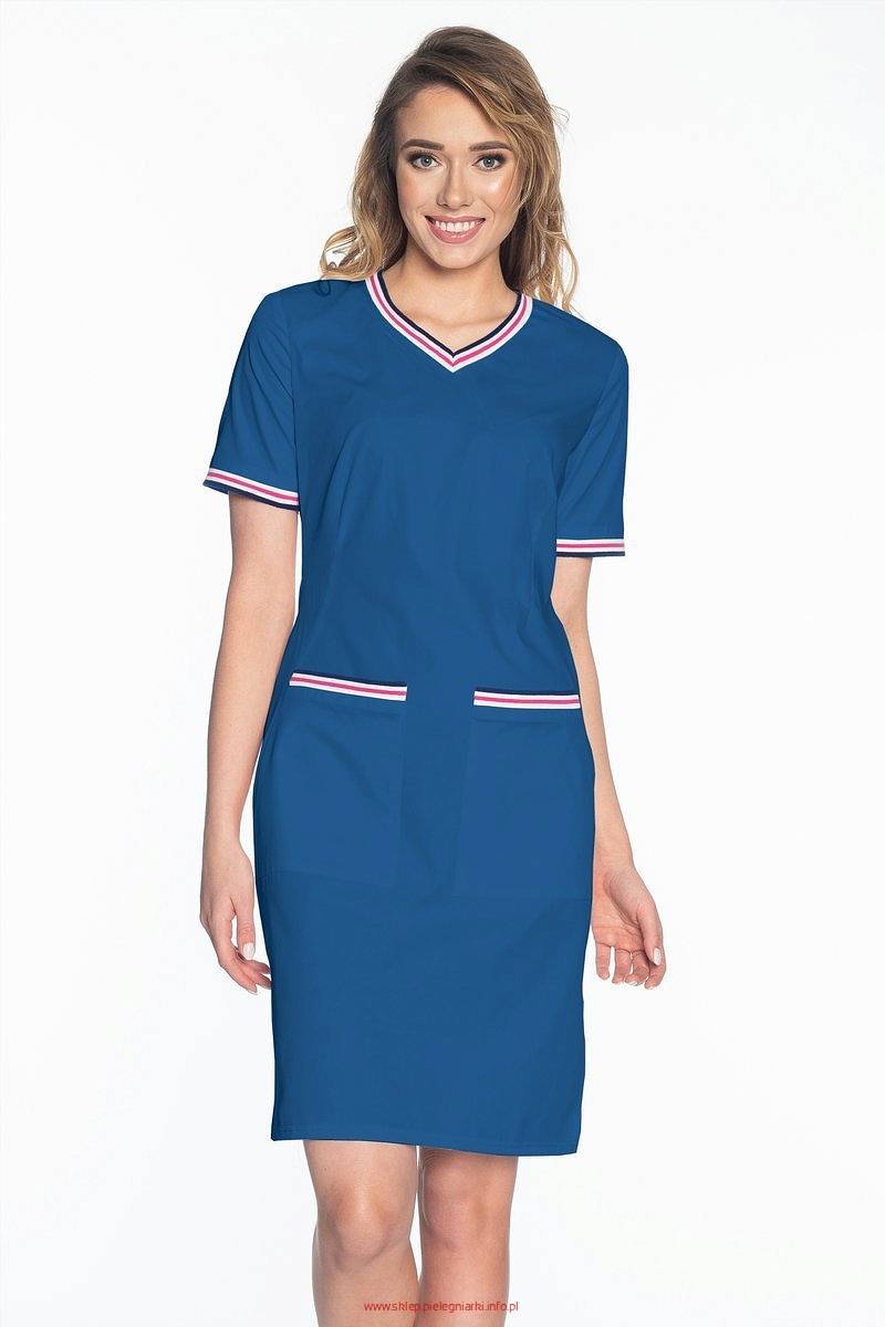 Sukienka medyczna Soft Stretch PREMIUM - niebieski szafir (SKE5-N2)