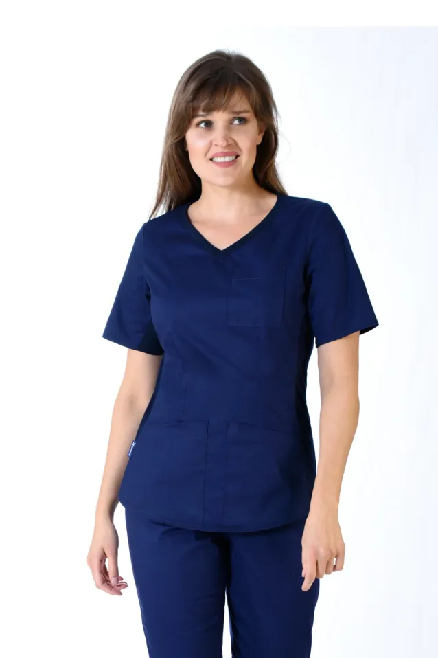 Bluza medyczna granatowa, z elastycznym ściągaczem w boku (BE1-G') bawełna+ - 2