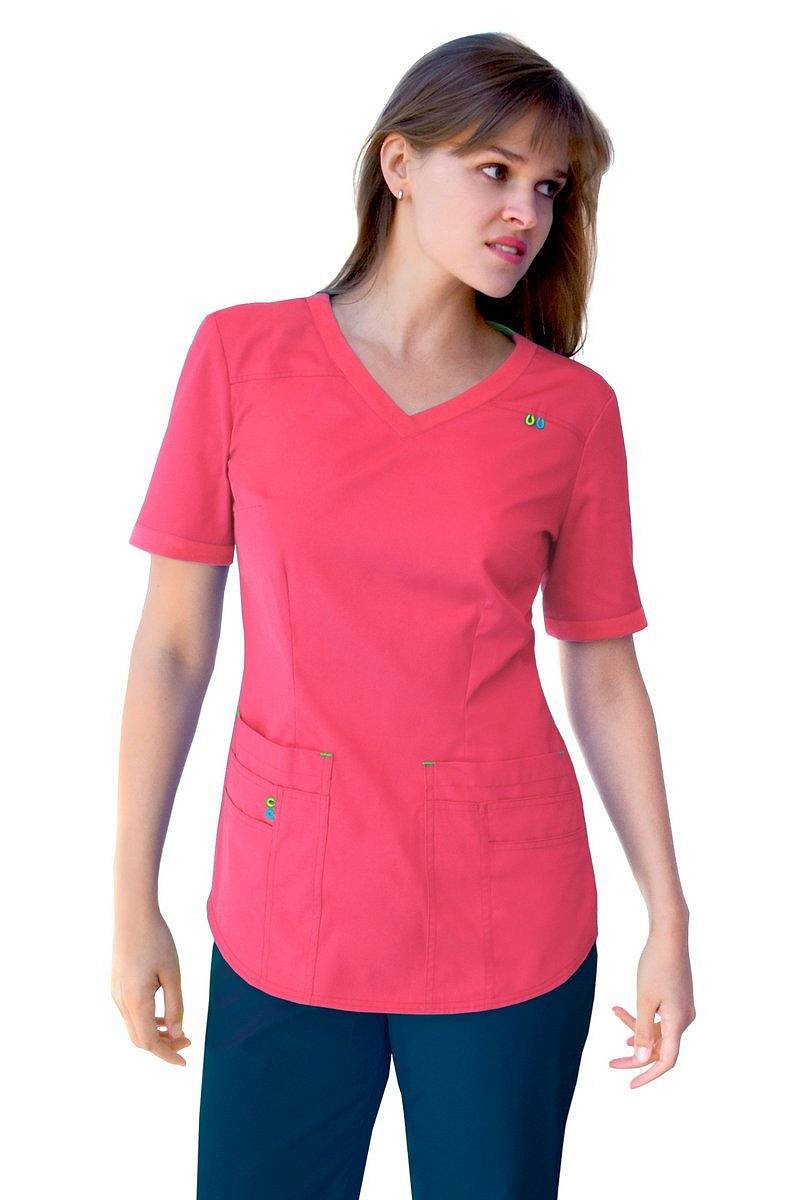 Bluza medyczna z elastycznym materiałem na plecach, koralowa (BE3-K)