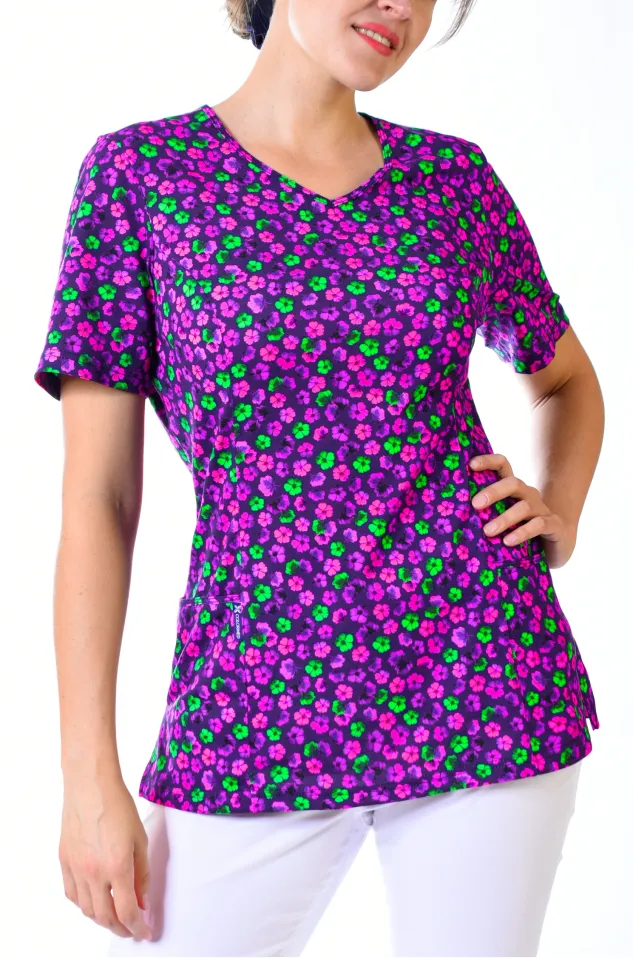 Bluza medyczna we wzorki z dzianiny, 100% bawełna (BD2) 4 wzory - 9