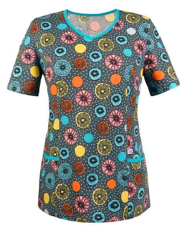 Bluza medyczna we wzorki z dzianiny, 100% bawełna (BD2) 4 wzory - 10