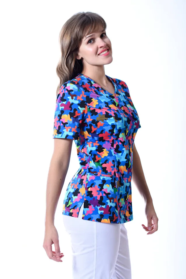 Bluza medyczna we wzorki z dzianiny, 100% bawełna (BD2) 4 wzory - 8