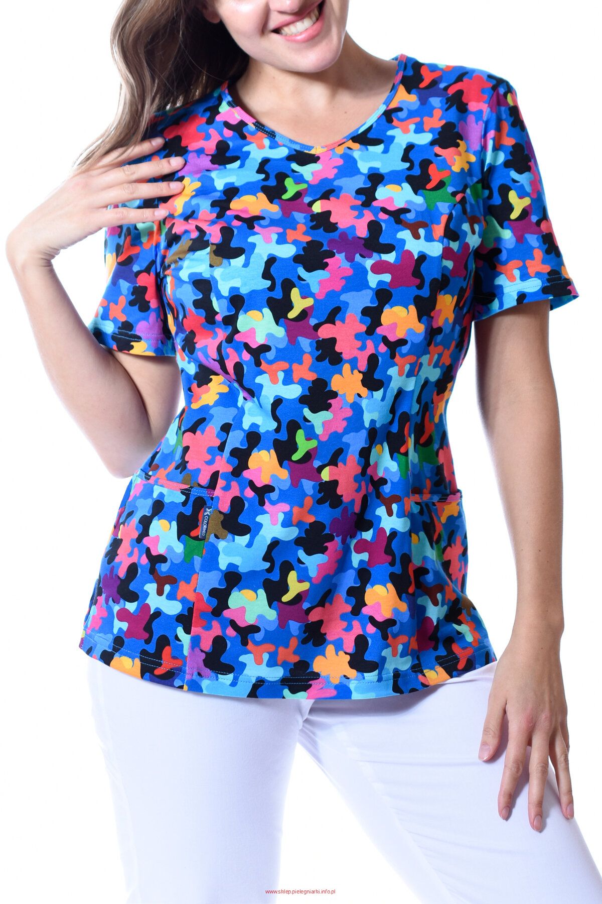 Bluza medyczna we wzorki z dzianiny, 100% bawełna (BD2) 4 wzory