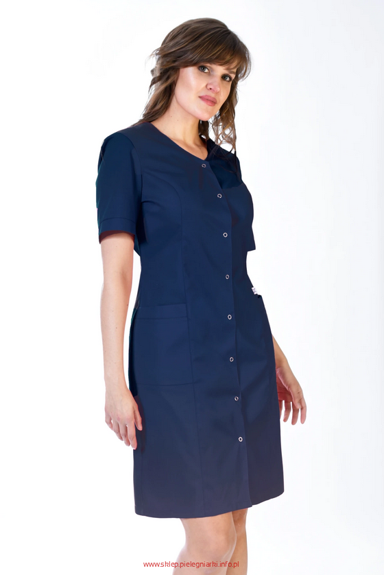 Fartuch medyczny granatowy / sukienka - zapinanie na napy (FC6-G2, kolor granatowy)