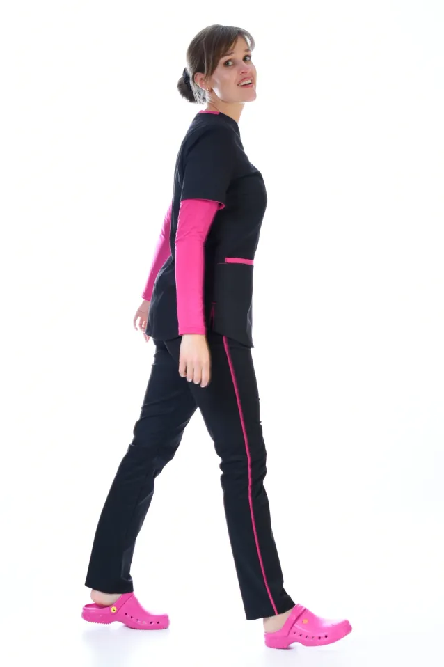 Spodnie medyczne z lampasem Soft Stretch (czarny+fuksja) SE4-C - 3