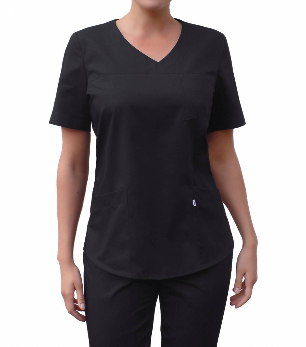 Bluza medyczna czarna, z dekoltem w kształcie V (damska, BC3-C)