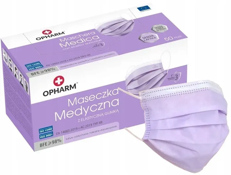 Fioletowe maski medyczne, jednorazowe 50 sztuk, OPHARM - 3