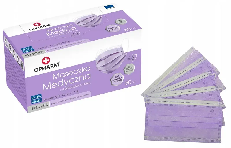 Fioletowe maski medyczne, jednorazowe 50 sztuk, OPHARM - 2