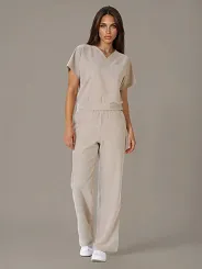 Komplet medyczny / Scrubs medyczny: Bluza cropped fit + spodnie z szeroką nogawką, XF4-P, beż