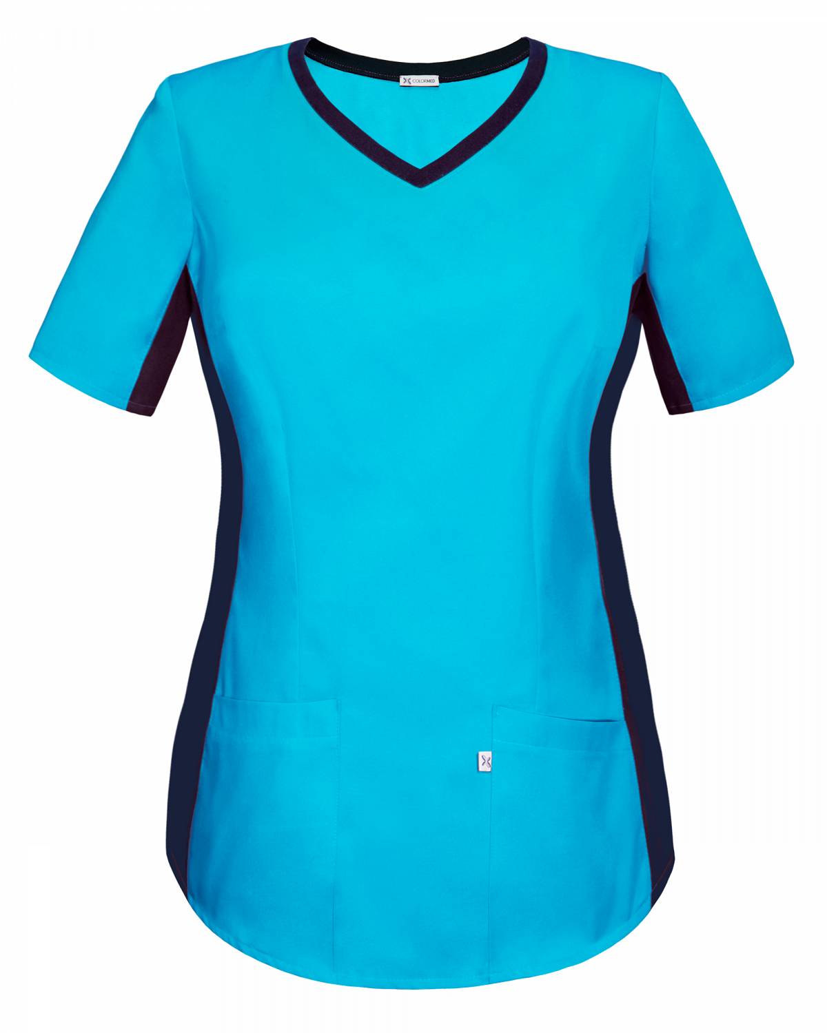 Bluza medyczna turkusowa z elastycznym ściągaczem w boku (BE1-T)