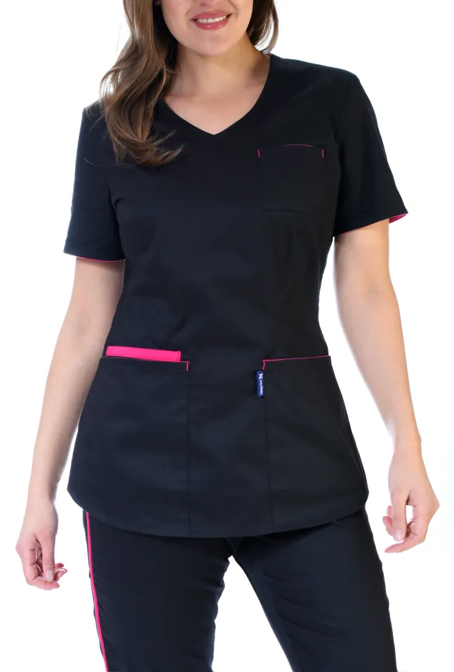 Komplet medyczny damski Soft Stretch (czarny+fuksja) XE4-C - 2