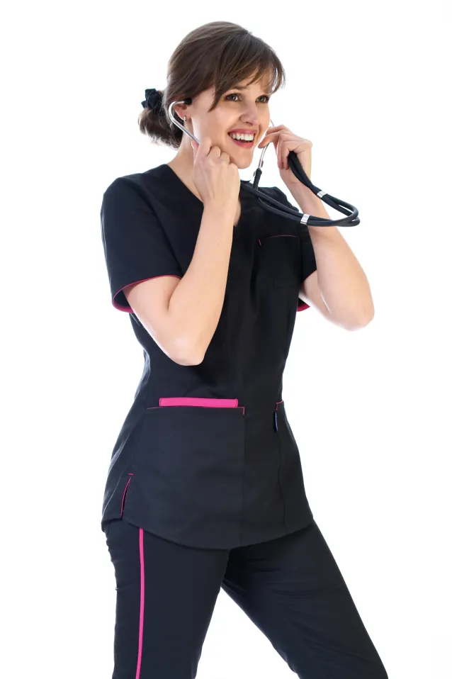 Komplet medyczny damski Soft Stretch (czarny+fuksja) XE4-C - 4
