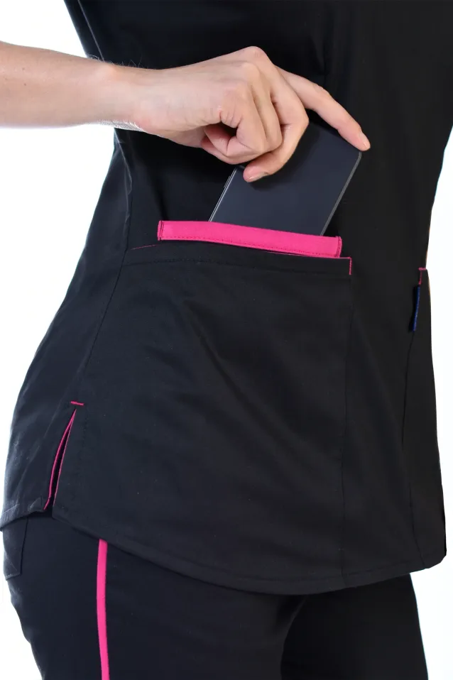 Komplet medyczny damski Soft Stretch (czarny+fuksja) XE4-C - 5