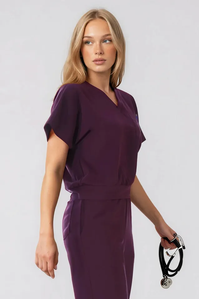 Komplet medyczny / Scrubs medyczny: Bluza cropped fit + spodnie z szeroką nogawką, XF4-Bu, bordo - 12