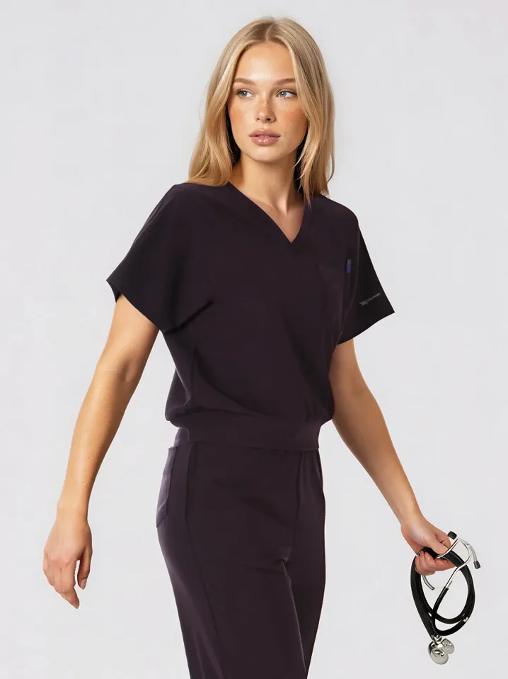 Komplet medyczny / Scrubs medyczny: Bluza cropped fit + spodnie z szeroką nogawką, XF4-Bu, bordo - 25