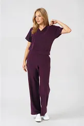 Komplet medyczny / Scrubs medyczny: Bluza cropped fit + spodnie z szeroką nogawką, XF4-Bu, bordo