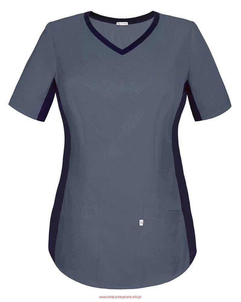 Bluza medyczna szaro-niebieska, z elastycznym ściągaczem w boku (BE1-SN)