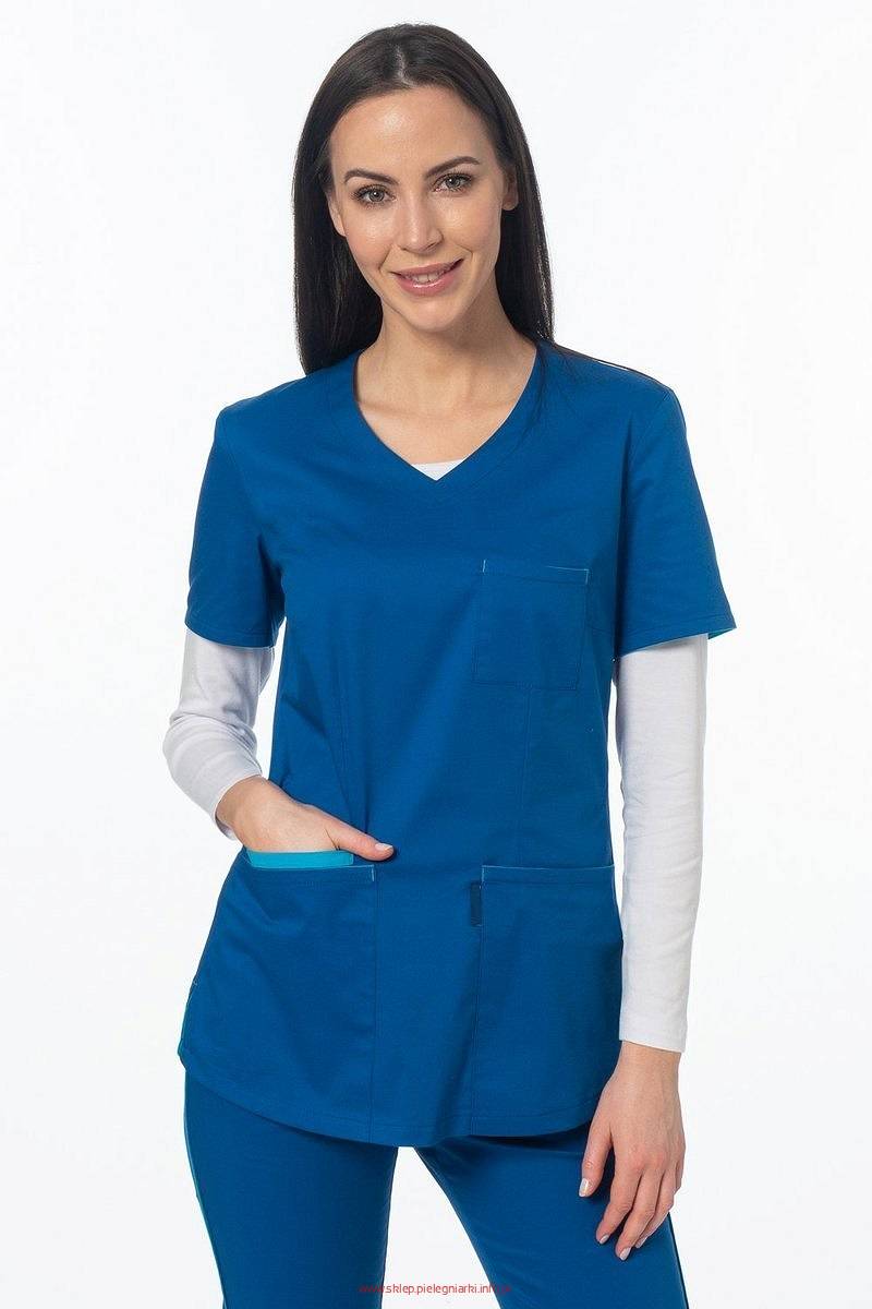 Bluza medyczna damska Soft Stretch PREMIUM (niebieski + turkus) BE4-N2