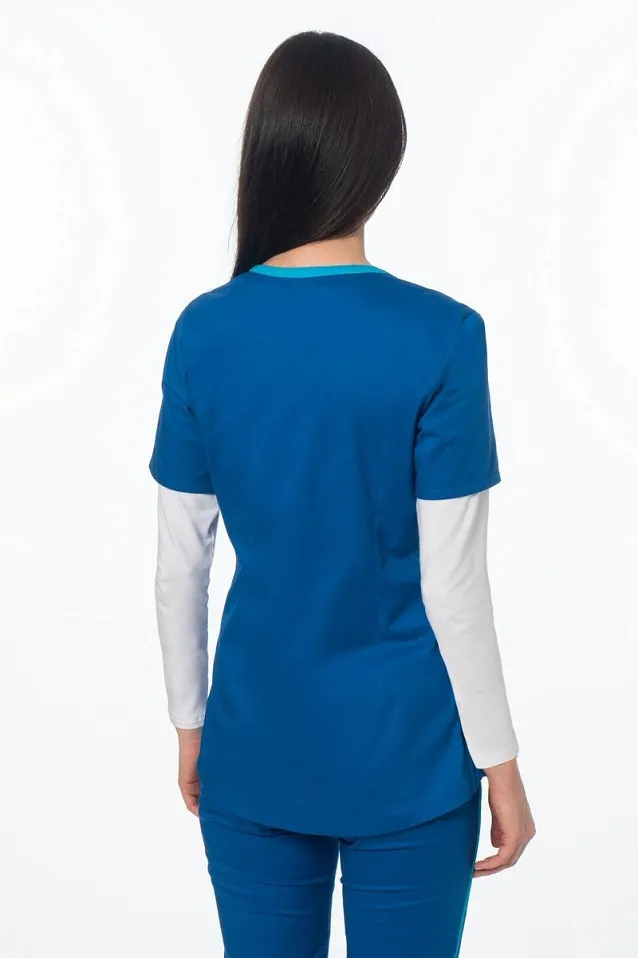 Bluza medyczna damska Soft Stretch PREMIUM (niebieski + turkus) BE4-N2 - 2
