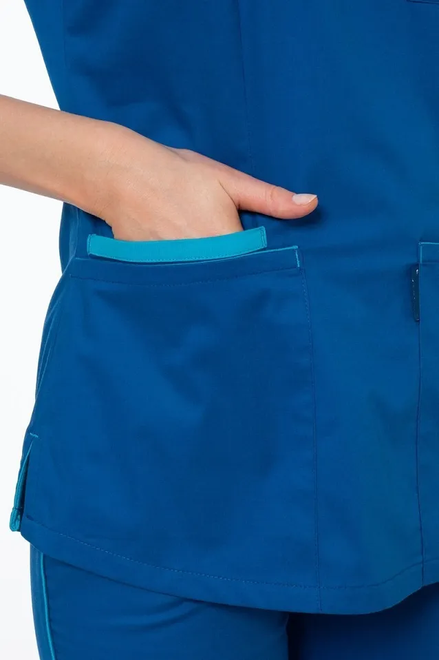 Bluza medyczna damska Soft Stretch PREMIUM (niebieski + turkus) BE4-N2 - 3