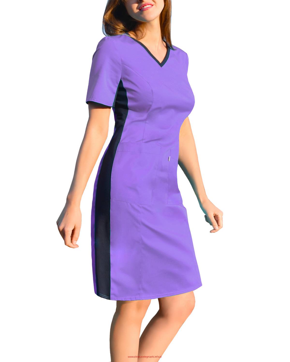 Sukienka medyczna fioletowa, z elastycznym ściągaczem w boku (SKE1-Fi)