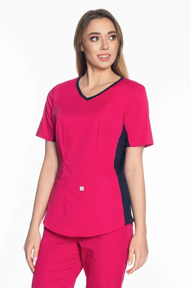 Bluza medyczna fuksjowa, z elastycznym ściągaczem w boku (BE1-F) - 2