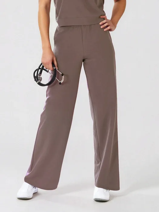 Komplet medyczny / Scrubs medyczny: Bluza cropped fit + spodnie z szeroką nogawką, XF4-Ck, czekolada - 21