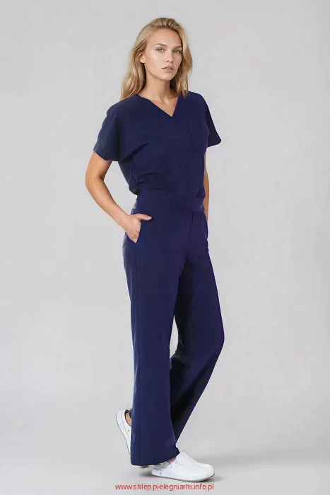 Komplet medyczny / Scrubs medyczny: Bluza cropped fit + spodnie z szeroką nogawką, XF4-G, granatowy