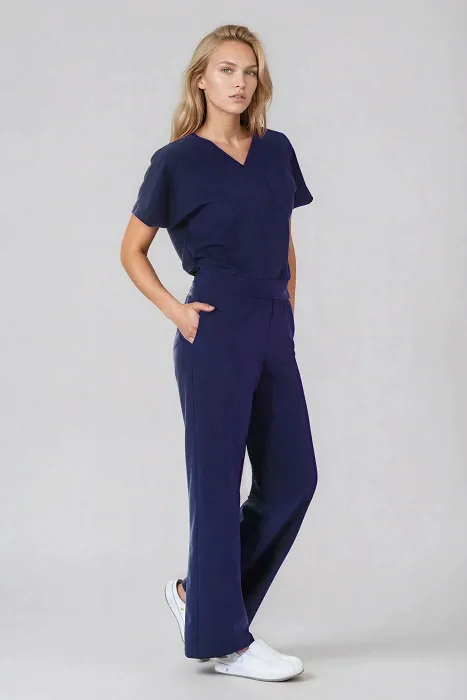 Komplet medyczny / Scrubs medyczny: Bluza cropped fit + spodnie z szeroką nogawką, XF4-G, granatowy