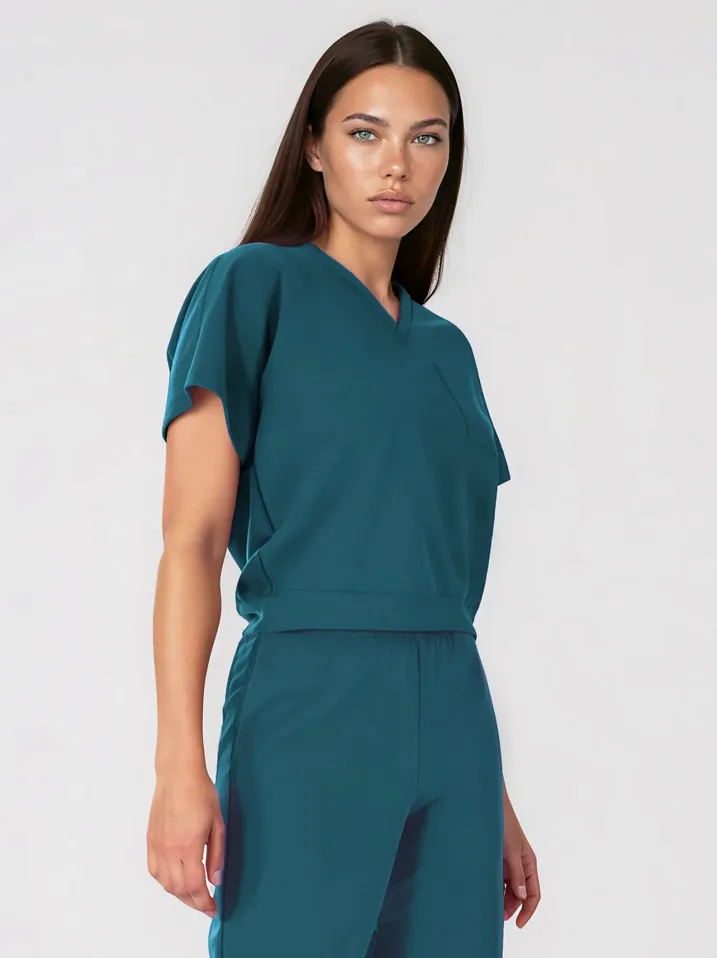 Komplet medyczny / Scrubs medyczny: Bluza cropped fit + spodnie z szeroką nogawką, XF4-M, Morski - 2