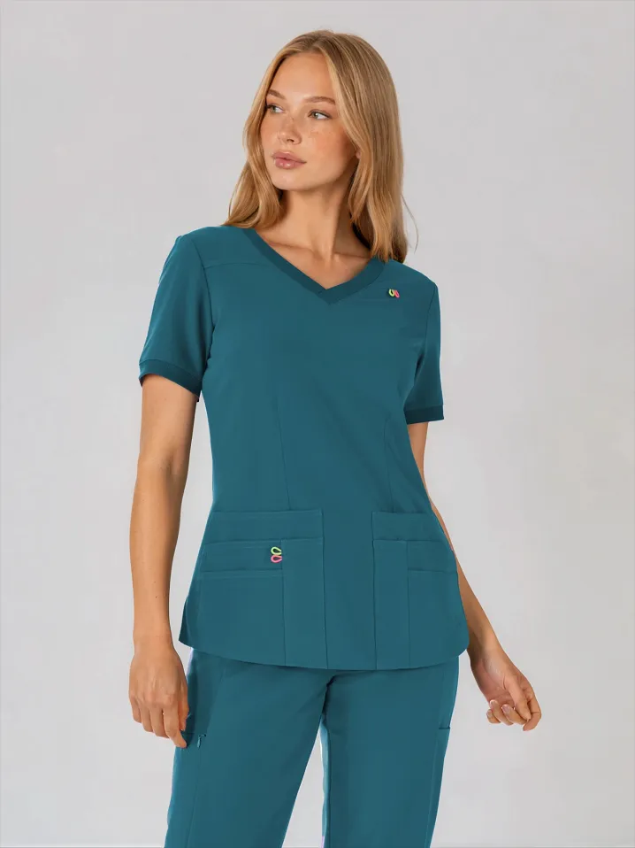 Scrubs medyczny: bluza z elastycznymi plecami + spodnie Pro-Flex, XF3-M, morski - 4