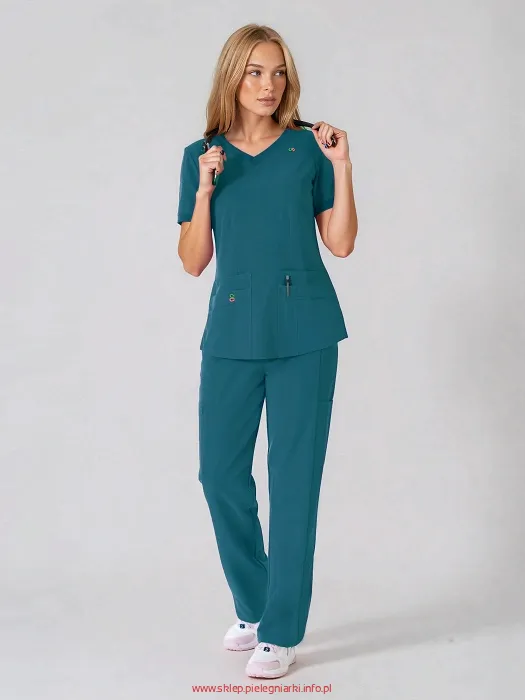 Scrubs medyczny: bluza z elastycznymi plecami + spodnie Pro-Flex, XF3-M, morski
