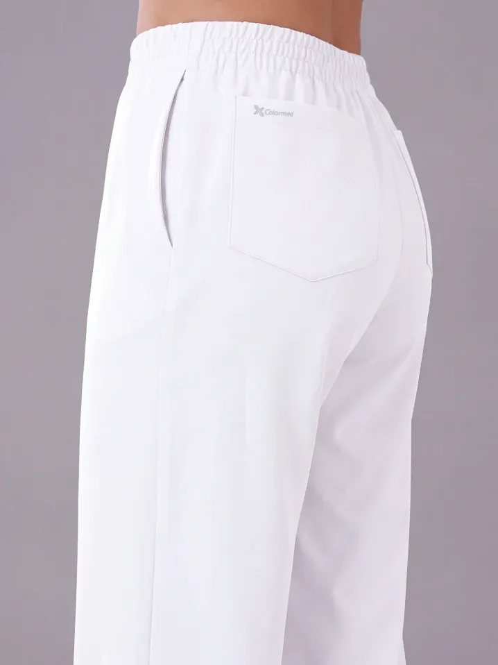 Komplet medyczny / Scrubs medyczny: Bluza cropped fit + spodnie z szeroką nogawką, XF4-B, Biały - 3