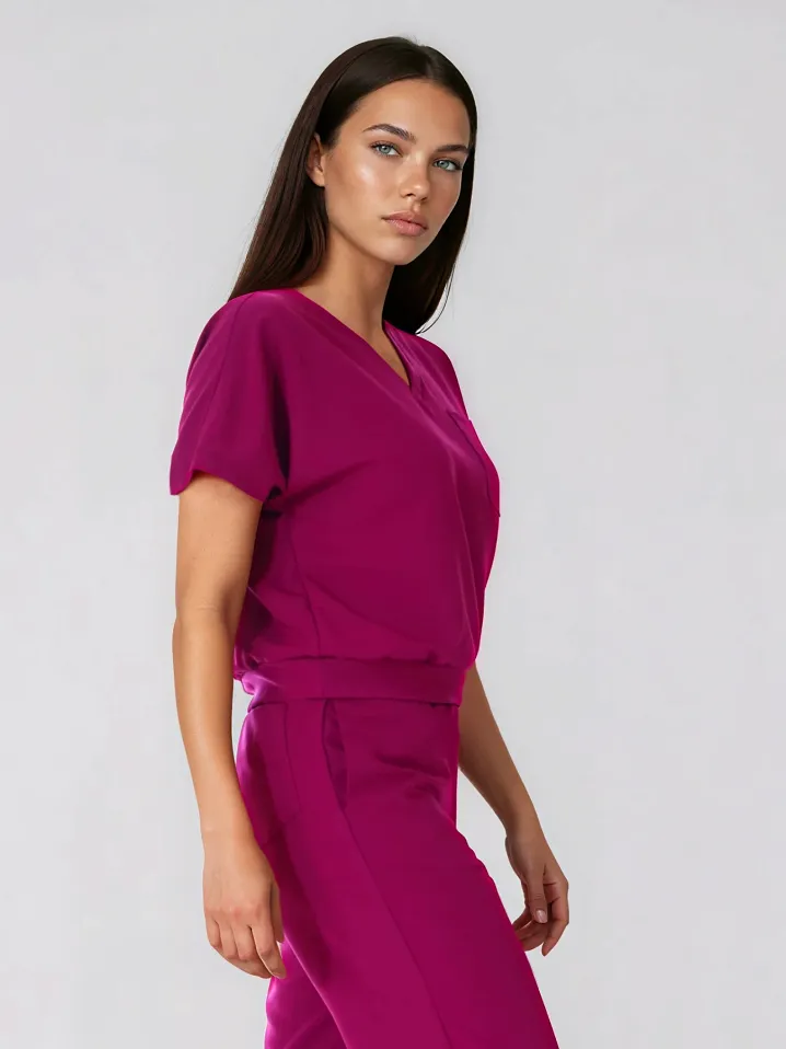 Komplet medyczny / Scrubs medyczny: Bluza cropped fit + spodnie z szeroką nogawką, XF4-SL, śliwka - 3