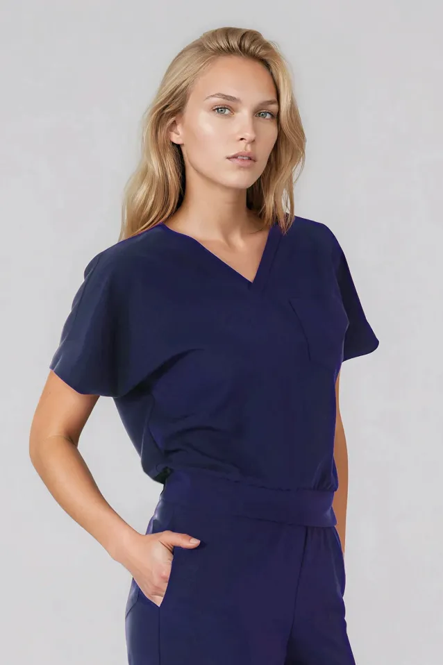 Komplet medyczny / Scrubs medyczny: Bluza cropped fit + spodnie z szeroką nogawką, XF4-SL, śliwka - 8
